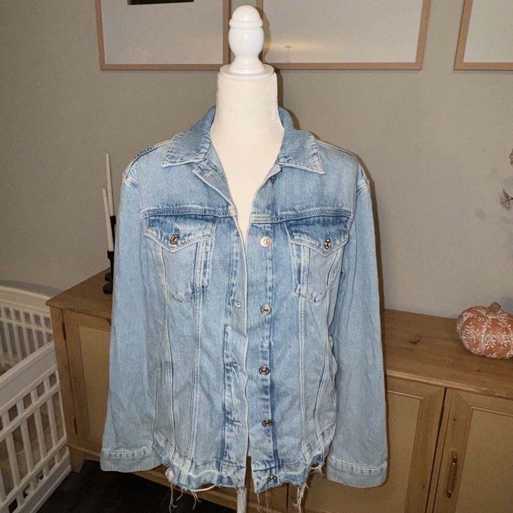 PAIGE Oversized Denim Frayed Jacket size Small